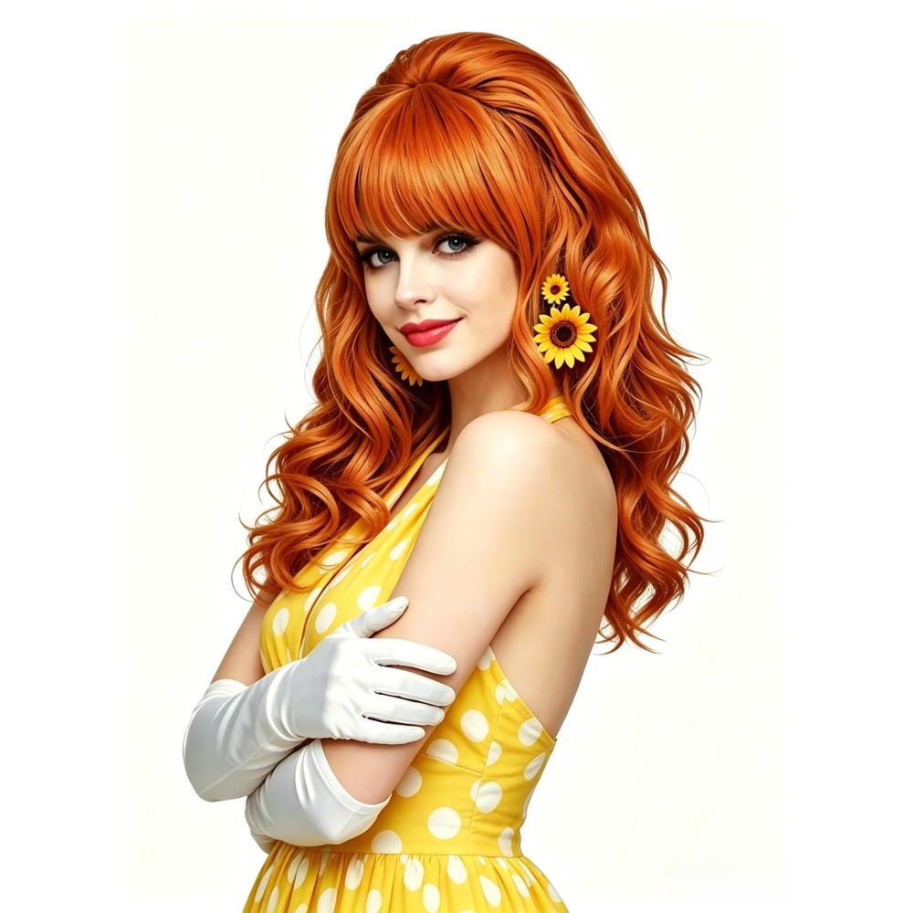 NWT Rugelyss Long Orange Wavy Wig With Bangs 22.5" Halloween Cosplay